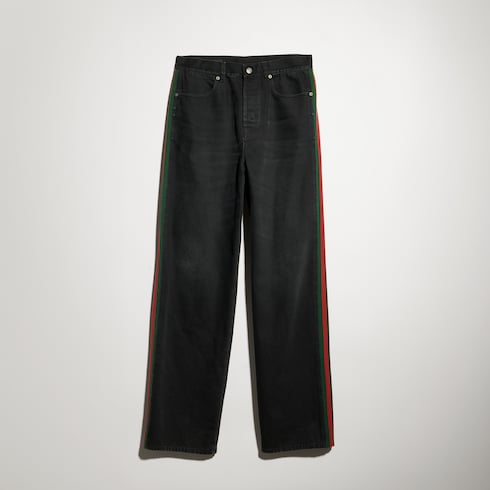 Pantalone in denim di cotone con inserto Web