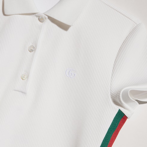 Polo de punto acanalado de algodón con tribanda Web