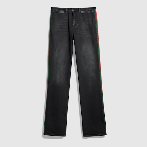 Stretch cotton denim with Web in blue | GUCCI® US