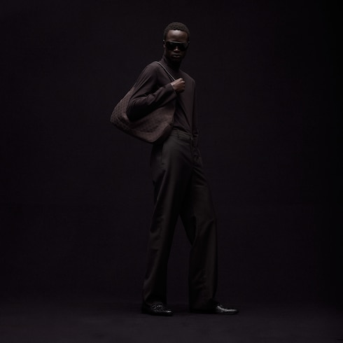 Pantalon en laine mohair à fines rayures