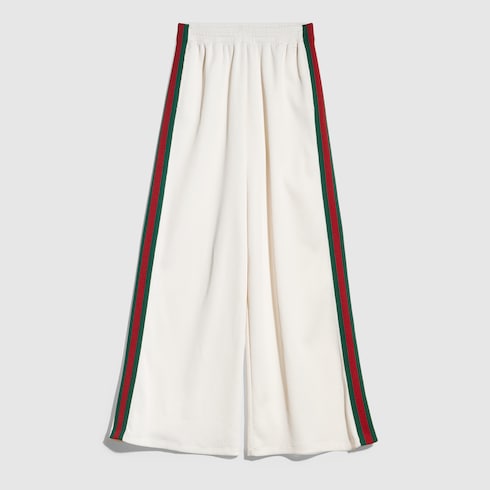 Rib cotton jersey leisure pants with Web in white | GUCCI® CA