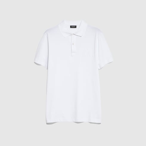 Cotton jersey polo shirt with embroidery in white | GUCCI® SG