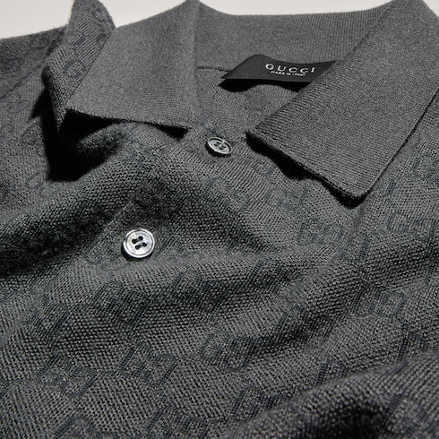 Polo en jacquard de soie et laine GG