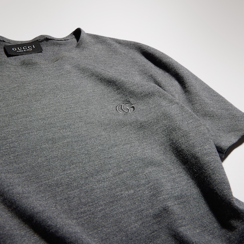 Silk jersey T-shirt with embroidery in grey | GUCCI® US