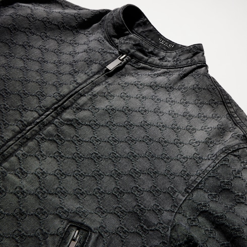 GG cotton denim jacquard zip jacket