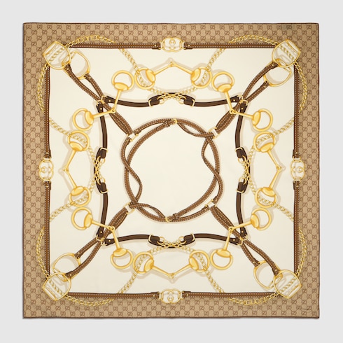 GUCCI プリント シルク クレープ スカーフ