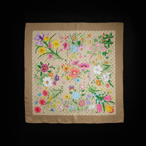 Printed GG silk twill carré