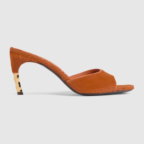 Women's slide with bamboo motif in orange calf hair | GUCCI® ZA