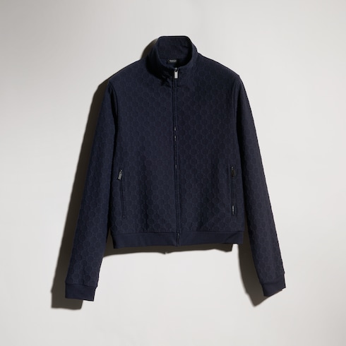 Felpa con zip in jersey GG jacquard