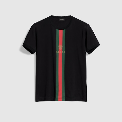 Cotton jersey T-shirt with print in black | GUCCI® US