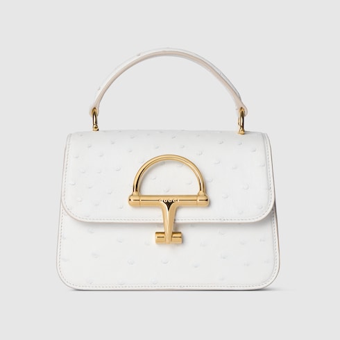 Gucci Siena ostrich small top handle bag in white | GUCCI® US