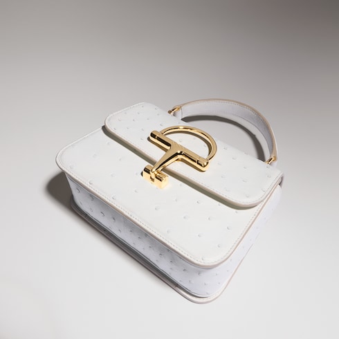 Gucci Siena ostrich small top handle bag in white | GUCCI® US