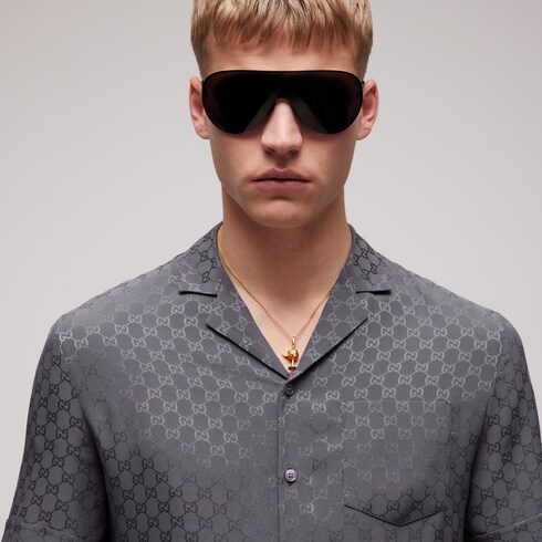 Camicia bowling in seta jacquard GG