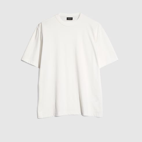 エンブロイダリー付き コットンシルクジャージー Tシャツ ・ホワイト
