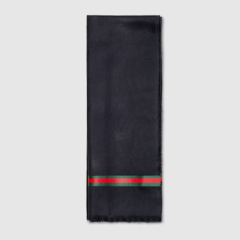 Double G silk cotton jacquard stole in dark blue | GUCCI® US