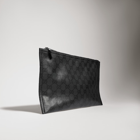 Gucci Essence Classic medium pouch in black GG canvas | GUCCI® US