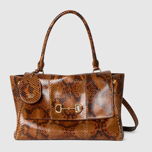 Paparazzo python medium top handle bag in brown | GUCCI® US