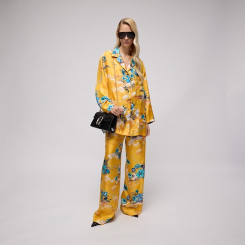 Printed silk twill leisure pants