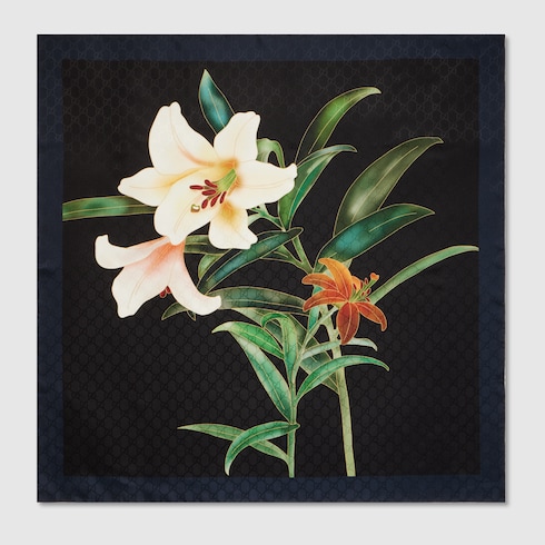 Gucci x 安藤七宝店 日本限定 シルクジャカード スカーフ ・ブラック