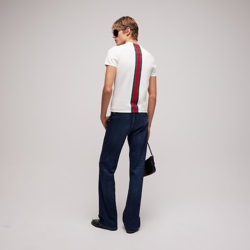 Camiseta de punto de algodón con intarsia de tribanda