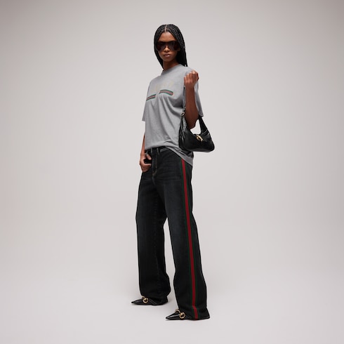 Stretch cotton denim pants with Web