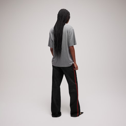 Stretch cotton denim pants with Web