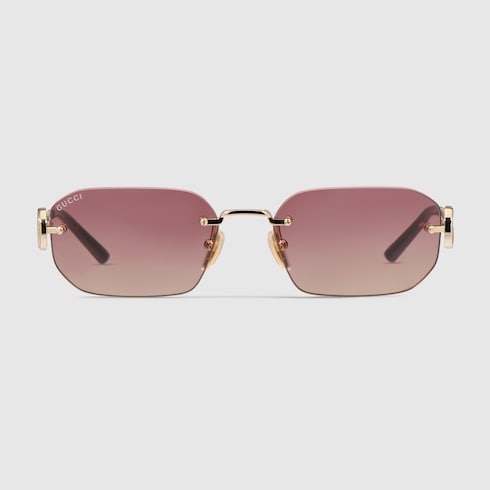 GUCCI グッチ サングラス GG-3009 ピンクゴールドフレーム Rectangular-frame sunglasses in gold metal | GUCCI® US