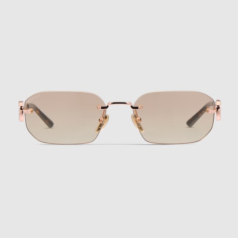 Rectangular-frame sunglasses in rose gold metal | GUCCI® US