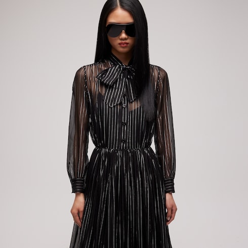 Pinstripe silk organza chemisier dress
