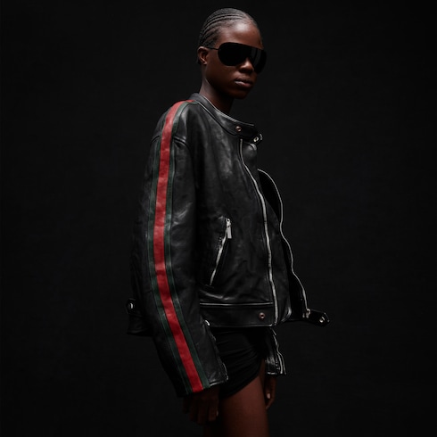 Buffalo leather biker jacket with Web