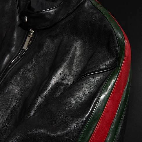 Buffalo leather biker jacket with Web