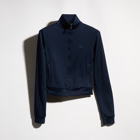 Ripp-Baumwolljersey-Sweatshirt mit Reißverschluss und Web