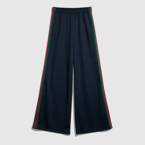 Rib cotton jersey leisure pants with Web in blue | GUCCI® CA