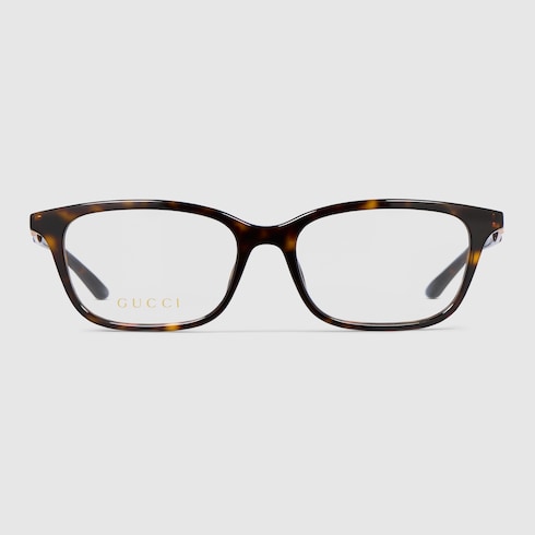 ブラウン23 Rectangular optical frame in brown tortoiseshell | GUCCI® RO