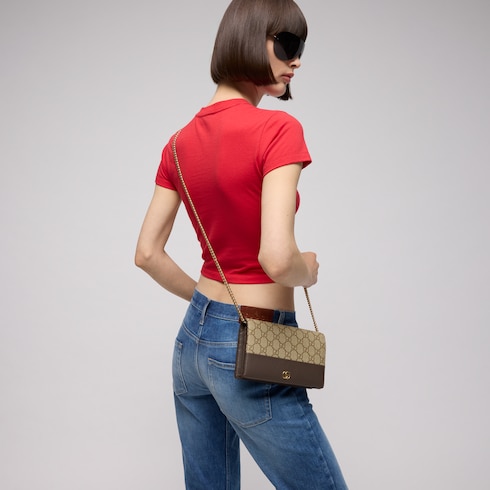 Zweifarbige GG Marmont Brieftasche Mit Kettenriemen