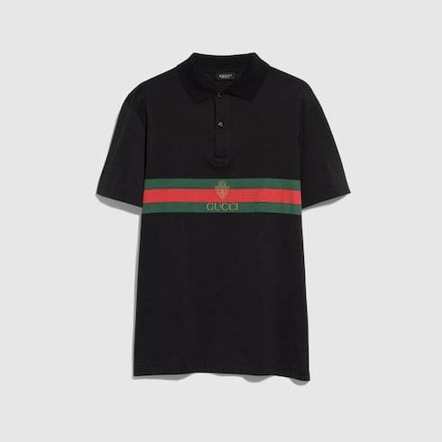 Gucci ポロシャツ Cotton jersey polo shirt with print in black | GUCCI® SE