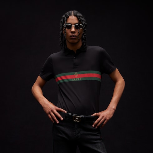 Cotton jersey polo shirt with print
