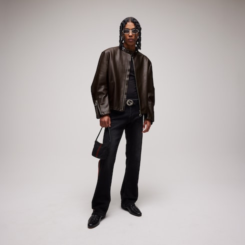 Treated bull leather jacket