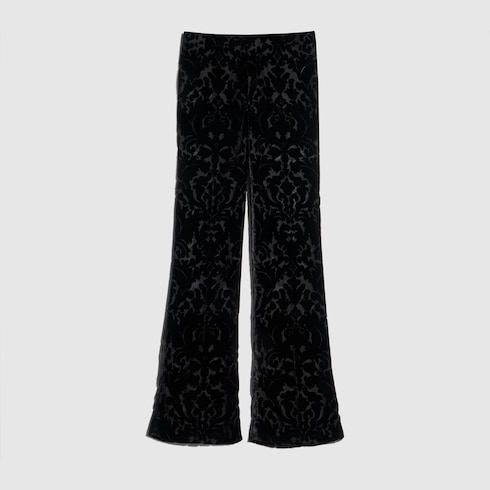 Floral devoré velour pants in black | GUCCI® TR