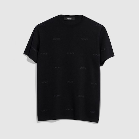 Wool silk Gucci jacquard T-shirt in black | GUCCI® US