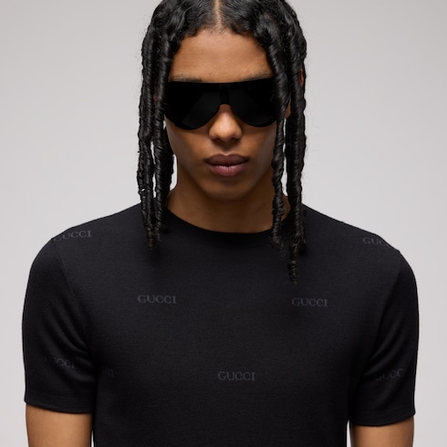 T-Shirt aus Wolle und Seide mit Gucci Jacquard