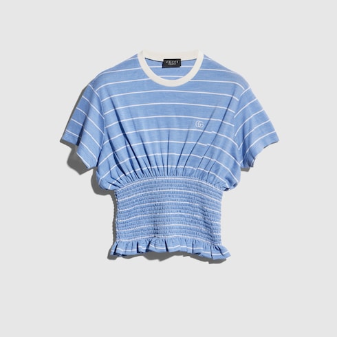Striped silk jersey T-shirt in blue and white | GUCCI® RO
