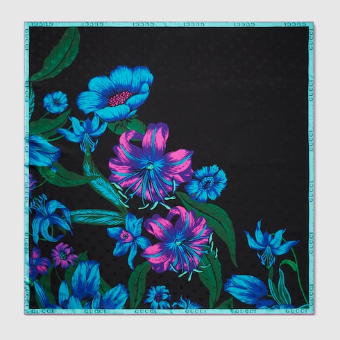 Gucci floral Double G silk twill carré