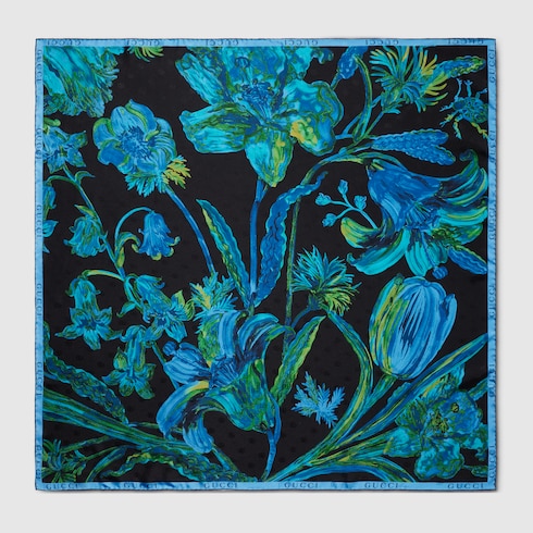 Gucci floral Double G silk twill carré