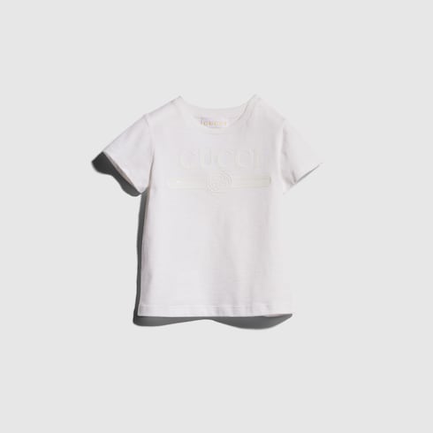 Baby cotton T-shirt with print in white | GUCCI® CH