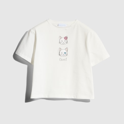 Children's cotton T-shirt with print in white | GUCCI® US