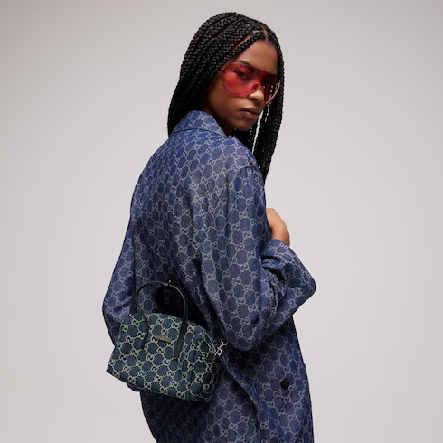 Bolsa boston pequeña con placa Gucci