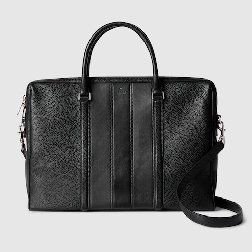 GUCCI グッチ ブリーフケース ショルダー レザー 　黒　ビジネスバッグ グッチ ウェブ トレードマーク〕ミディアム ブリーフケース ・ブラック