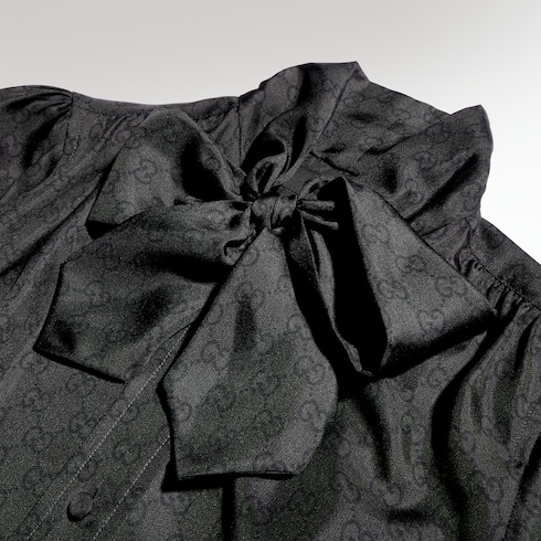 Printed silk twill shirt with bow