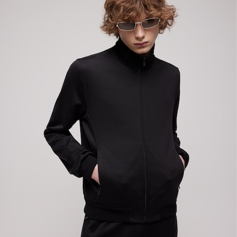 Chamarra con zipper de jersey de algodón y seda